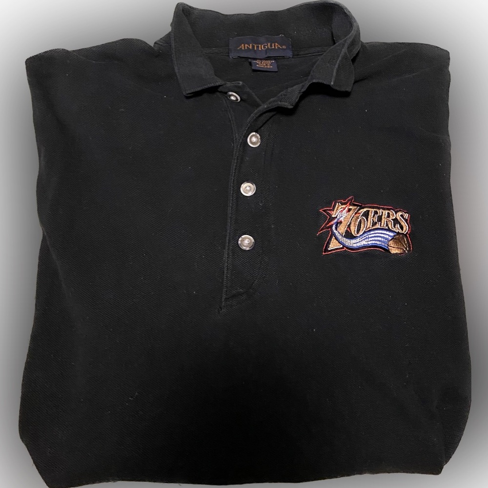 Philadelphia 76ers Black Men's Medium Short Sleeve Polo button up casual Shirt